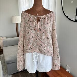 Ann Taylor LOFT Lightweight Paisley Peasant Blouse Bohemian Semi Sheer Size 10